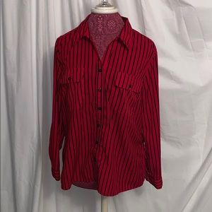 Red and black striped notations button down top L